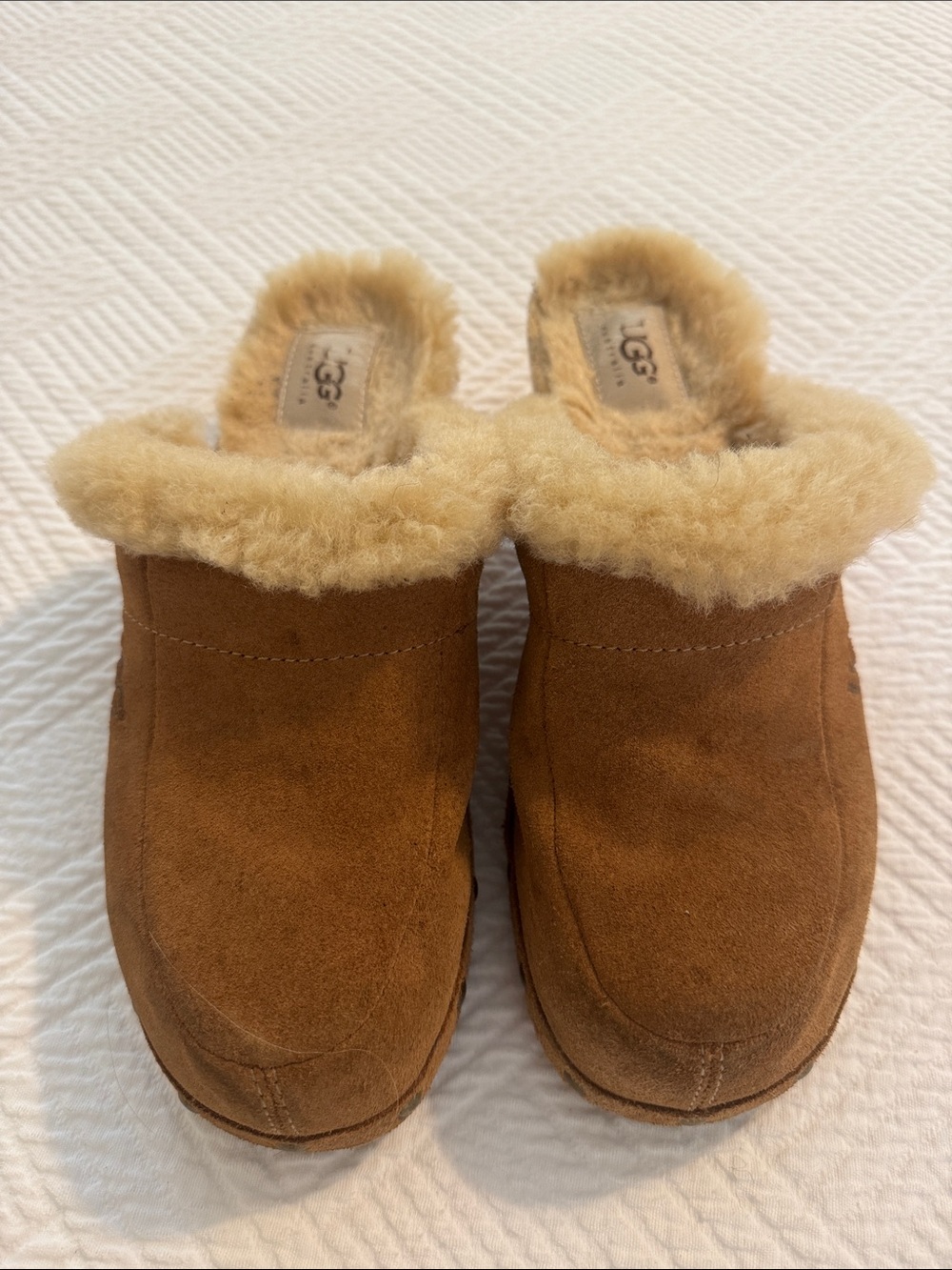 UGG Chestnut Suede Shearling-Lined Slide Slippers